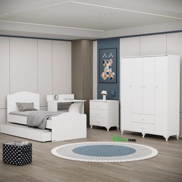 Garaj Home Beyaz Yaren 4 Kapaklı Genç Odası Takımı