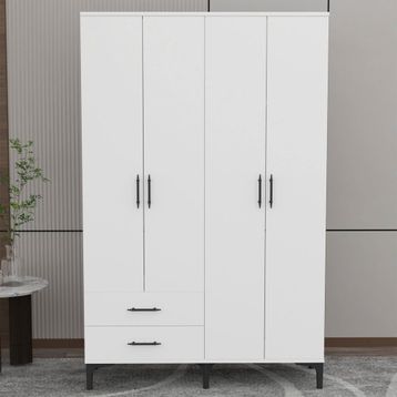 Garaj Home Vera 4 Kapaklı 2 Çekmeceli Beyaz Dolap