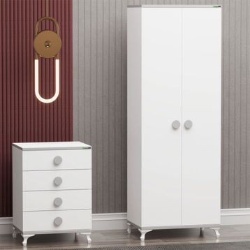 Garaj Home Yıldız 2 Kapaklı Gri Dolap ve Şifonyer
