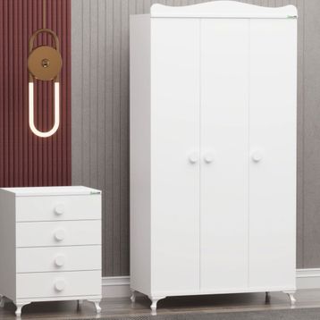 Garaj Home Yıldız 3 Kapaklı Beyaz Dolap ve Şifonyer