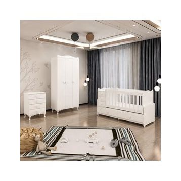 GarajHome Melina Yıldız 3 Kapaklı Beyaz Bebek Odası Takımı