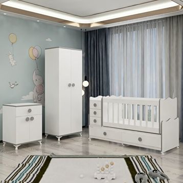 GarajHome Melina Yıldız Gri 2 Kapaklı Bebek Odası Takımı