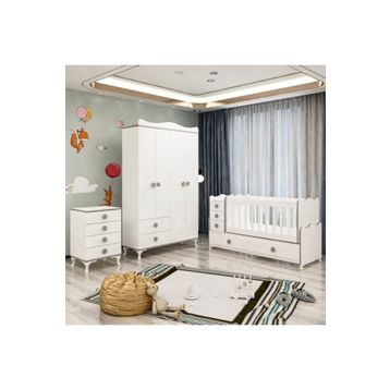 GarajHome Melina Yıldız Gri 4 Kapaklı Bebek Odası Takımı