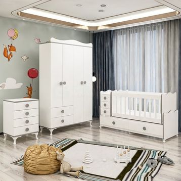 GarajHome Melina Yıldız Gri 4 Kapaklı Bebek Odası Takımı