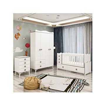 GarajHome Melina Yıldız Gri 4 Kapaklı Bebek Odası Takımı