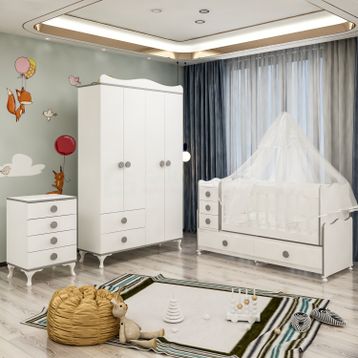 GarajHome Melina Yıldız Gri Yatak ve Uyku Seti Kombinli 4 Kapaklı Bebek Odası Takımı