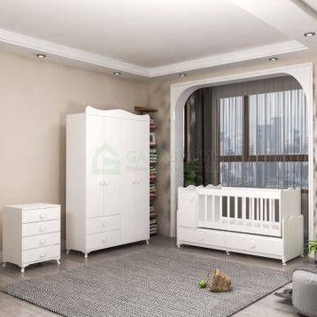 GarajHome Pırlanta Yıldız 4 Kapaklı Beyaz Bebek Odası Takımı