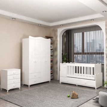 GarajHome Pırlanta Yıldız 4 Kapaklı Beyaz Bebek Odası Takımı
