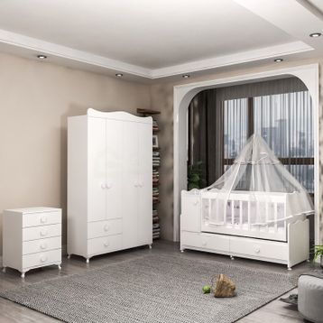 GarajHome Pırlanta Yıldız 4 Kapaklı Beyaz Bebek Odası Takımı