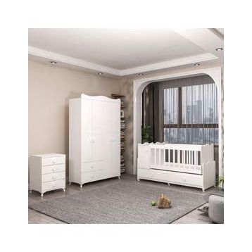 GarajHome Pırlanta Yıldız 4 Kapaklı Beyaz Bebek Odası Takımı