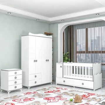GarajHome Pırlanta Yıldız Gri 4 Kapaklı Bebek Odası Takımı
