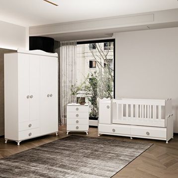 GarajHome Pırlanta Yıldız Gri 4 Kapaklı Bebek Odası Takımı