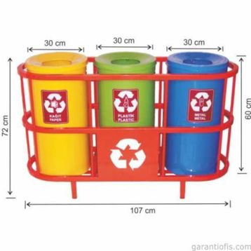 Garanti Metal 1806 Boyalı Kafesli 3'lü Geri Dönüşüm Çöp Kovası