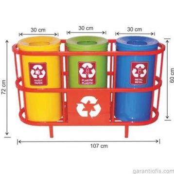 Garanti Metal 1806 Boyalı Kafesli 3'lü Geri Dönüşüm Çöp Kovası