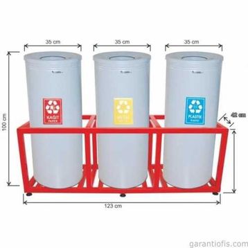 Garanti Metal 1810 Kafesli Boyalı 3'lü Geri Dönüşüm Çöp Kovası