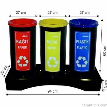 Garanti Metal 1840 Boyalı 3'lü Geri Dönüşüm Çöp Kovası