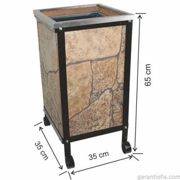 Garanti Metal 2104 45 lt Taş Dekorlu Kare Ahşap Bahçe Tipi Çöp Kovası