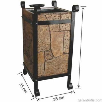 Garanti Metal 2105 45 lt Taş Dekorlu Kül Tablalı Kare Ahşap Bahçe Tipi Çöp Kovası