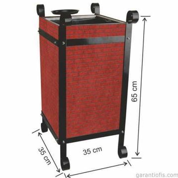 Garanti Metal 2107 45 lt Tuğla Dekorlu Kül Tablalı Kare Ahşap Bahçe Tipi Çöp Kovası