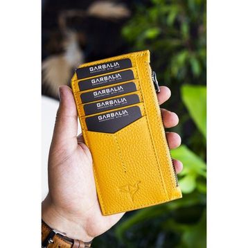 Garbalia Blush Hardal Sarısı Hakiki Deri Fermuarlı Unisex Kartlık Cüzdan