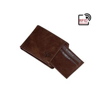 Garbalia Kanguru Hakiki Deri RFID Kahverengi Engelleyici Crazy Cüzdan Kartlık