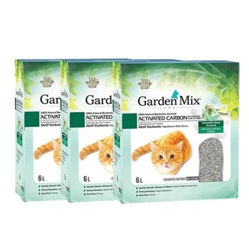 Gardenmix 3x6 lt Aktif Karbonlu Bentonit Kokusuz İnce Taneli Kedi Kumu