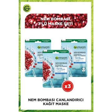 Garnier 3'lü Nem Bombası Canlandırıcı Kağıt Yüz Maskesi Seti