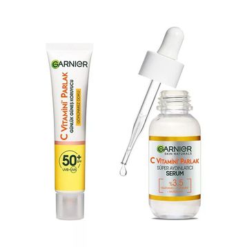 Garnier 40 ml C Vitamini Günlük Uv Korumalı Güneş Yüz Kremi Spf50 Görünmez Doku & 30 ml C Vitamini Parlak Süper Aydınlatıcı Serum & 30 ml C Vitamini Süper Aydınlatıcı Gece Serumu Cilt Bakım Seti