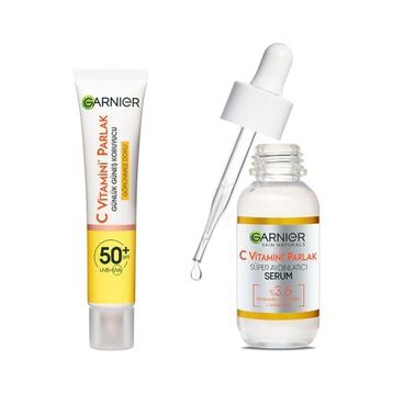 Garnier 40 ml C Vitamini Günlük Uv Korumalı Güneş Yüz Kremi Spf50 Görünmez Doku & 30 ml C Vitamini Parlak Süper Aydınlatıcı Serum & 30 ml C Vitamini Süper Aydınlatıcı Gece Serumu Cilt Bakım Seti