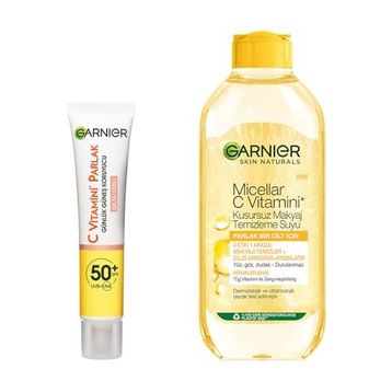 Garnier 40 ml C Vitamini Parlak Günlük Uv Korumalı Güneş Yüz Kremi Spf50 Işıltılı Doku & 400 ml Micellar C Vitamini Kusursuz Makyaj Temizleme Suyu Cilt Bakım Seti