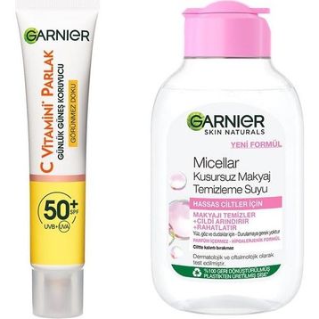 Garnier 40ml C Vitamini Günlük Uv Korumalı Güneş Yüz Kremi Spf50 Görünmez Doku & 100 ml Micellar Kusursuz Makyaj Temizleme Suyu Cilt Bakım Seti