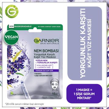 Garnier 43 gr Nem Bombası Yorgunluk Karşıtı Kağıt Yüz Maskesi