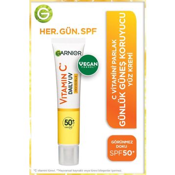 Garnier C Vitamini Parlak Görünmez Doku SPF50+ 40 ml Günlük Güneş Koruyucu Fluid Yüz Kremi