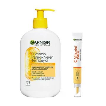 Garnier C Vitamini Parlaklık Veren 250 ml Temizleyici + C Vitamini Parlak Aydınlatıcı Göz Kremi