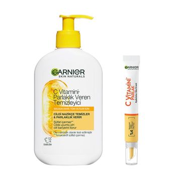 Garnier C Vitamini Parlaklık Veren 250 ml Temizleyici + C Vitamini Parlak Aydınlatıcı Göz Kremi