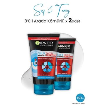 Garnier Saf&Temiz Kömürlü 3'ü 1 Arada 2x150 ml Peeling