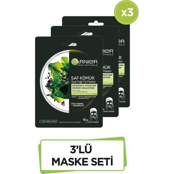Garnier Siyah Yosunlu Gözenek Sıkılaştırıcı Kağıt 3'lü Yüz Maskesi Set
