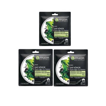 Garnier Siyah Yosunlu Gözenek Sıkılaştırıcı Kağıt 3'lü Yüz Maskesi Set