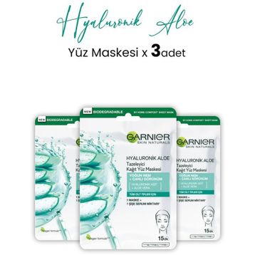 Garnier Tazeleyici Hyaluronik Aloe 3x28 gr Kağıt Yüz Maskesi