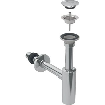 Geberit 151.020.21.1 T Tipi Süzgeç Lavabo Sifonu ve Parlak Krom Süzgeç Kapağı Seti