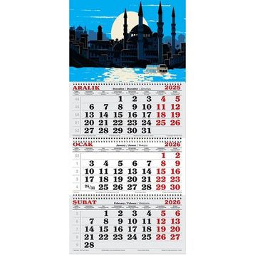 Genç Dijital Baskı 2026 Yılı Ay Işığında Istanbul ve Boğaz Çizim Gemici Takvimi