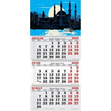 Genç Dijital Baskı 2026 Yılı Ay Işığında Istanbul ve Boğaz Çizim Gemici Takvimi
