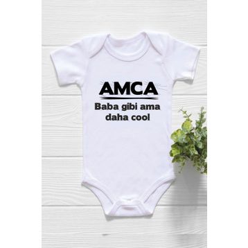 Genel Amca Baba Gibi ama Daha Cool Baskılı Beyaz Bebek Body