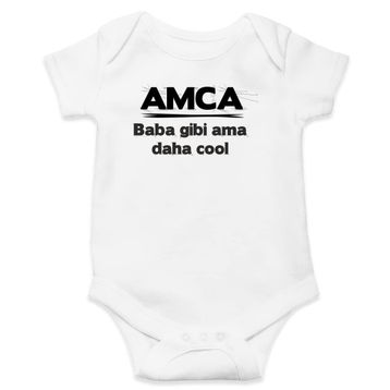 Genel Amca Baba Gibi ama Daha Cool Baskılı Beyaz Bebek Body