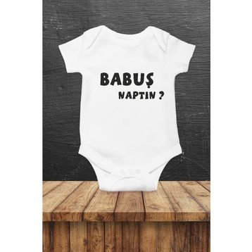 Genel Babuş Naptın Baskılı Beyaz Bebek Body