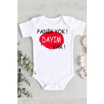 Genel Panik Yok Dayım Var Baskılı Beyaz Bebek Zıbın
