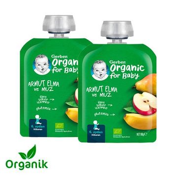 Gerber 2x90 gr Organik Elmalı ve Muzlu  Armut  Püresi
