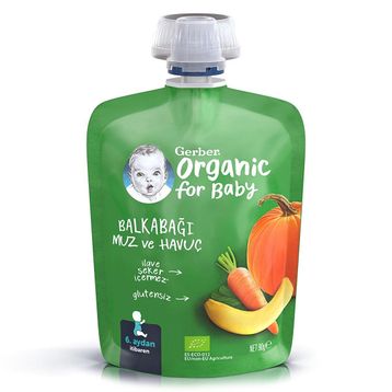 Gerber Organik Balkabaklı Muzlu Havuçlu 90 gr Meyve Püresi