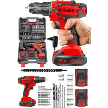Germany Technology Kupfer Darbeli 58 V 5 Ah Çift Akülü Vidalama Kırmızı 24 Parça Matkap