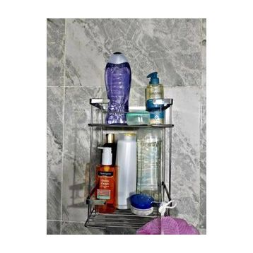 Geseus GNRL2019 Krom 304 Kalite Paslanmaz Çelik 2 Gözlü Şampuan ve Sabunluk Kare Banyo Rafı